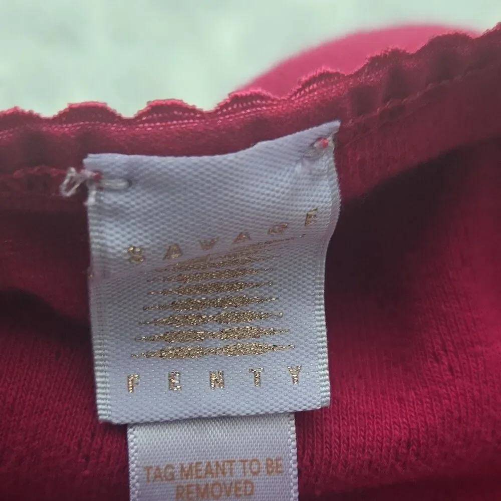 Savage X Fenty Women's Pink Cropped Knit Long Sleeve Top XL 100% Cotton